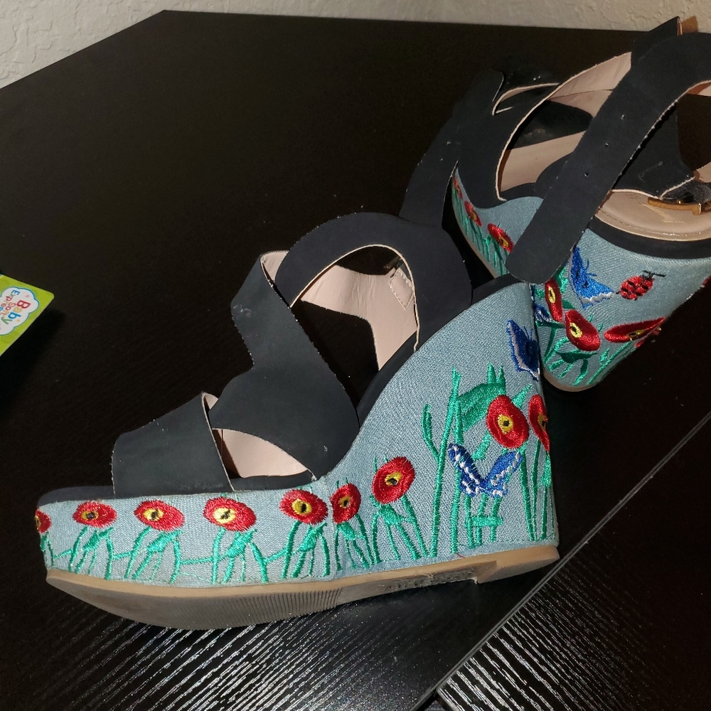 Black wedge high heels